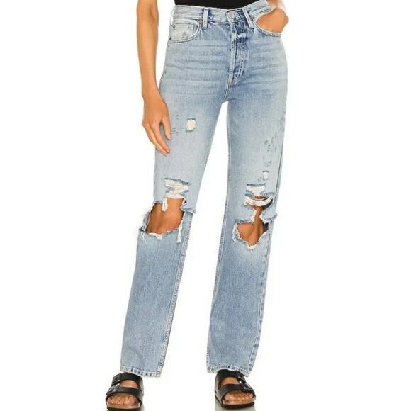 Free People We The Free Lasso Jeans 27 Light Wash Foxtrot Distressed Button Fly - Picture 4 of 11